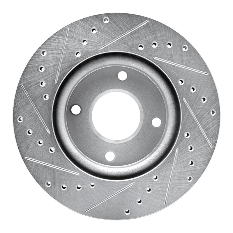 Nissan CUBE Brake Rotor (1) - Front Right - R1 Concepts - Drilled & Slotted - Silver - `07-`14